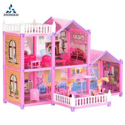 China Lovely Plastic Pink Play House DIY Two Storey Villa Toys Pretend Play Toys For Girls for sale