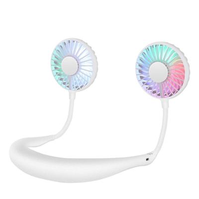 China Mini Blue Chargeable Charger Portable Hands-Free Bladeless Large Wind Neck Hanging Fan for Neck with Led Light for sale