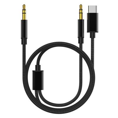 China Car OEM Blue and Black Type-C and 3.5mm to 3.5mm 2 in 1 Audio Cable for Car Speaker and Headphone for sale