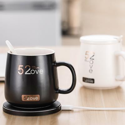 China Viable Popular Heater Constant Temperature Heating Cup 2 in 1 Custom QI Wireless Fast Charger Coffee Mug and Heating Tea Cup for sale