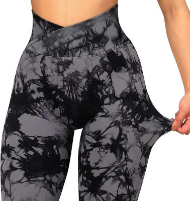 China Wholesale Custom Breathable Logo Marble Yoga Gym Wear Workout Clothing Pants Lift Tie Dye V Shape Waist Butts Crac! crack! spats for women for sale