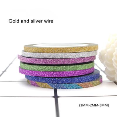 China Healthy Easy Apply Non-Toxic Frosted Gold Wire Fashional Nail Art 3d Decoration Silver Line 1mm 2mm 10 Colors Barring Tape Nail Art Adhesive Nail Tape for sale