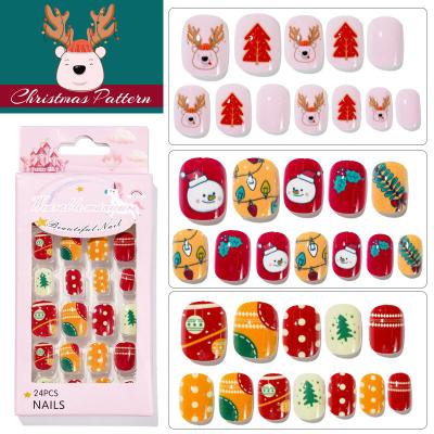 China Healthy Easy Apply Full Cover Child Christmas Box 24pcs Non-Toxic Kids Christmas Fake Nails Kids Press On Nails Cute Fake Nails For Kids for sale