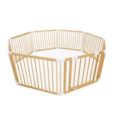 China HOUSBAY Solid Wood Custom 8 Pcs Wooden Baby Playpen Hexagon Baby Playpen Safe Playpen for sale