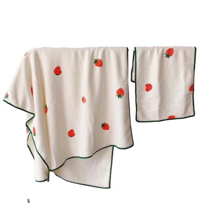 China Coral Velvet Towel Super Soft Child Safe Absorbent Bath Towel Sets Embroidery Baby Bath Towel for sale