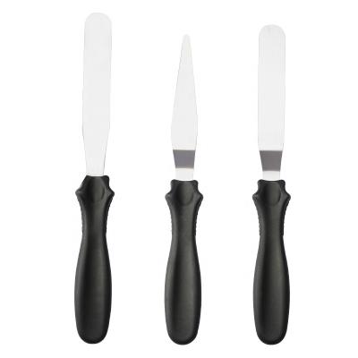 China Sustainable Cake Icing Stainless Steel Professional Crank Palette Knife Spatula Set 3 Set With PP Handle for sale