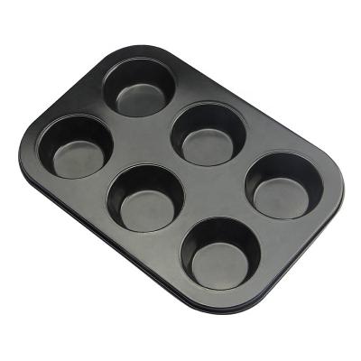 China Sustainable baking dishes and pans non stick carbon steel tefflon 6 cup easy to clean muffin pan perfect for jumbo muffin mini cupcakes for sale