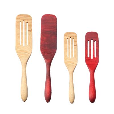 China Sustainable Custom Colored Wooden Spatula Kitchen Utensils With Slotted Spoon Wooden Slotted Pakka Turner for sale