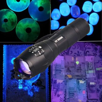 China Waterproof UV Torch 365nm 395nm Blacklight Emergency Buzz Adjustable 3W UV Flashlight LED Ultraviolet Torch for sale