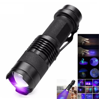 China Zoomable Customized Waterproof Portable Black Purple 365NM 395NM Flashlight Blacklight LED Torch UV Light Detector Silver for sale