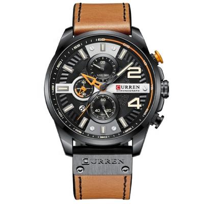 China CURREN 8393 Automatic Date Luxury Brand Leather Men's Chronograph Quartz Sports Watch for sale