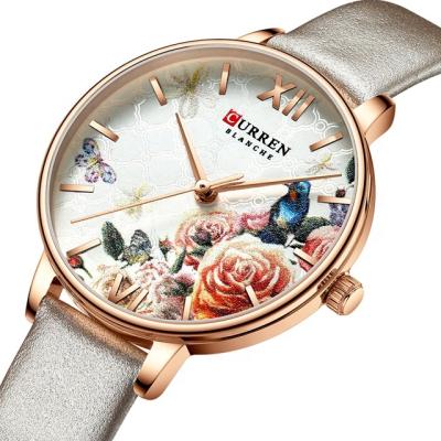 China Beautiful Curren Flower Design Unspecific Mesh Stainless Steel Women Quartz Watch for sale