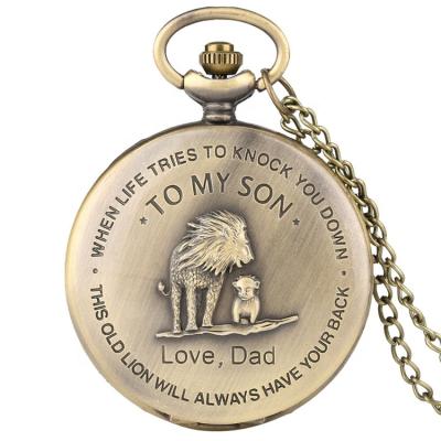 China Non-Specific Bronze Analogue Quartz Lion Kids Gift Pocket Watch Cute Vintage Chain for sale