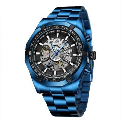 China Forsining Non-Specific Blue Skeleton Stainless Steel Automatic Mechanical Men Wristwatch Watch for sale