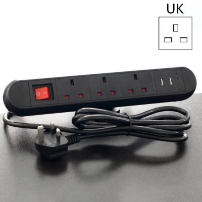 China With USB Ports 3 USB Ports Extension 3 USB Port Socket 2 Outlets Removable Power Strip Edge Edge Clamp Outlets UK Desktop Enhance Protector Table for sale