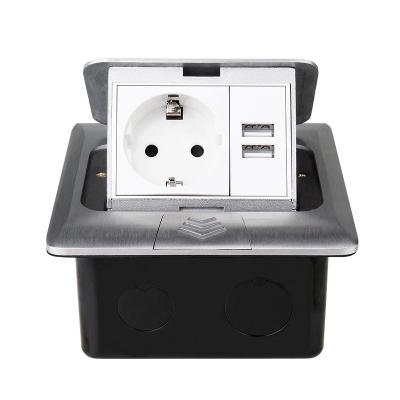 China With USB Ports All Aluminum Silver Panel 16A Pop Up Floor Socket Russia Spain EU Table With Dual USB Power Outlet for sale