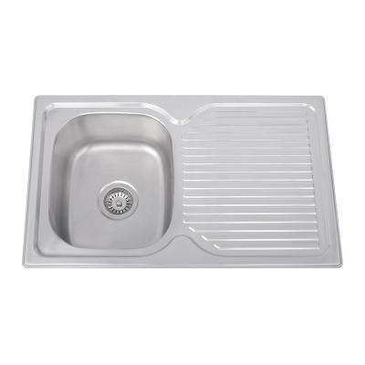 China Without Faucet Classic hot selling square single bowl kitchen sinks with drainboard topmount 304 stainless steel kitchen sinks for sale