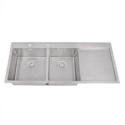 China Without Faucet Cheap brushed big handmade kitchen sinks price double sink 304 stainless steel topmount kitchen sinks for sale