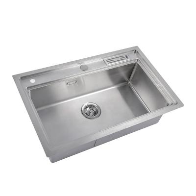 China Without Faucet stainless steel kitchen sinks with knife holder countertop 304 Modern handmade corner single bowl kitchen sinks for sale