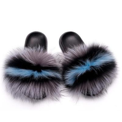 China Fluffy Fox Fur Slippers White Gray Ball Slippers Fur Slippers 004 for sale