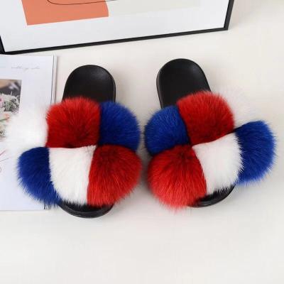 China Mom and my popular slippers in 2021 001 leather slippers fur ball for sale