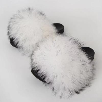 China 002 Fur Open Toe Slippers Raccoon Slippers Wholesale Leather Fur Slippers for sale