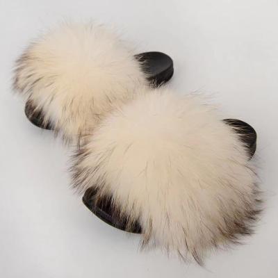 China 002 fur slippers 2021 children's slippers in raccoon fur leather for sale