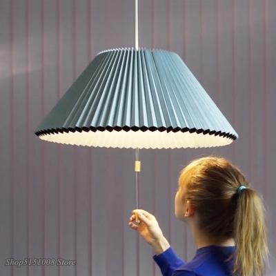 China Modern Europe LED Retractable Deformable Pendant Lights Simple Hanging Lamp Fabric Pleated Living Room Bedroom Lighting Fixture for sale