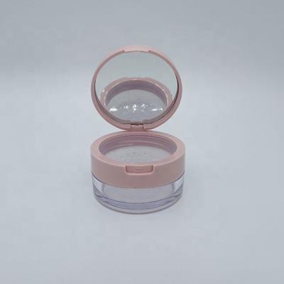 China 12g Cosmetic Empty Pink Loose Powder Box Cosmetics Packaging Plastic Jar With Mirror for sale