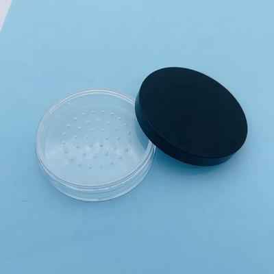 China 5g Cosmetic Color Custom Empty Glitter Powder Loose Jar Round Plastic Container With Sieve And Black Caps for sale