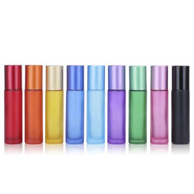 China 10ml Matte Colorful Essential Oil Glass Cosmetic Roll On Bottle Roll On Perfume Bottle 0.33oz for sale