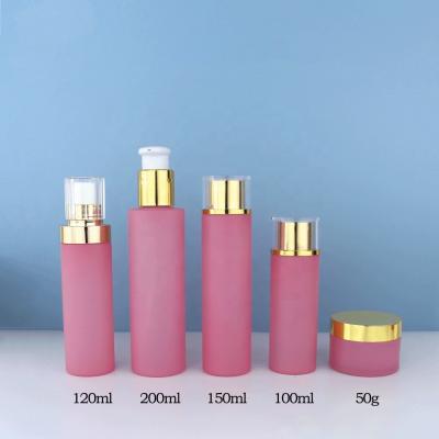 China Pink Cosmetic Customization PET Plastic Bottle Set Cosmetic Packaging Packaging For Serum Lotion Cream Toner for sale