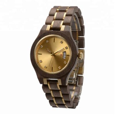 China Factory Wholesale Non-Specific OEM Logo Stainless Steel And Wood Wooden Watch Small High Quality Custom Shiny Indicator Men Watch With Date for sale