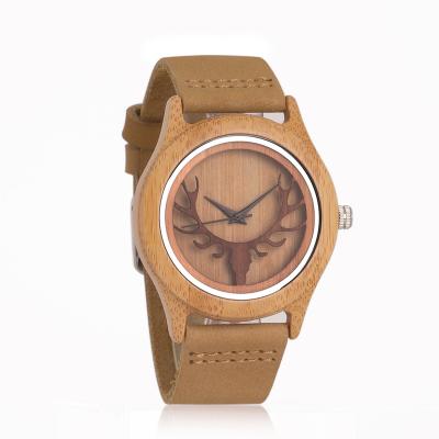 China Newcomer Non-Specific Leather Strap Watches Bamboo Wooden Watches For Him for sale