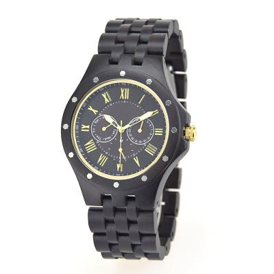 China Top Selling Ebony Chronograph Automatic Wristwatch Mens Date TATAMU Wood Watch for sale