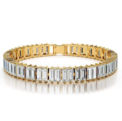 China BOHEMIA Iced Out Premium Square Link Tennis Bracelet For Women And Men 14k Diamond Classic 3A Gold Plated Zircon Bracelet, for sale