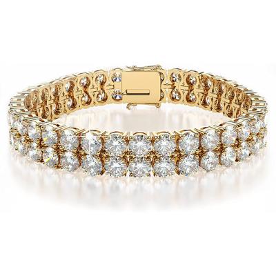 China BOHEMIA 2 Row Iced Out Hip Hop Bling 14K Gold Tennis Bracelets For Women & Men - Premium Quality Around Lab Simulated Diamond for sale