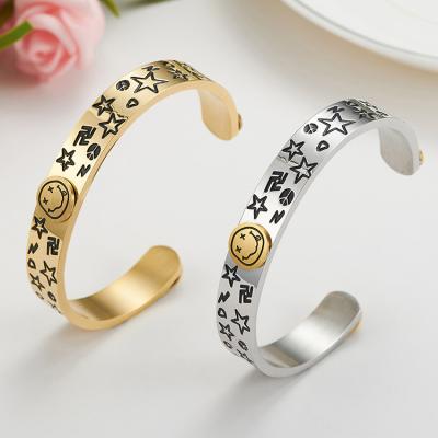 China Popular FASHIONABLE Wholesale Smiling Person Bangle Star Bangle Hip-Hop Stainless Steel Jewelry for sale