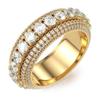 China Hiphop Iced Out Premium Round Cut Diamond Cubic Zirconia Band Ring, Hip Hop 14K Gold Plated 3A Thick CZ Bling Royal Wedding for sale