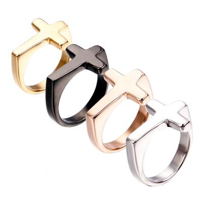 China Fashion Trendy Wholesale Custom Polishing Stainless Steel Cross Ring Simple Classic Jewelry Ring For MEN WOMEN for sale