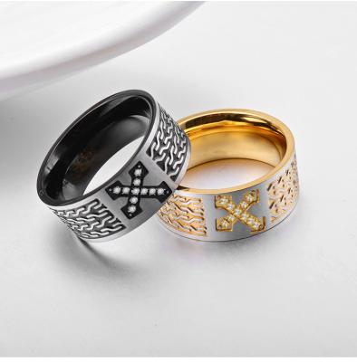 China Custom Logo Stainless Steel Christian Cross Circle Finger Couples Rings New Trendy Trendy Jewelry for sale