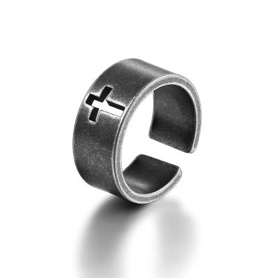 China Retro Punk Sand Ring Christ Jesus Prayer Faith Plated Gray Ring Size 7-10# Retro New Design Stainless Steel Pull Ring Wholesale for sale