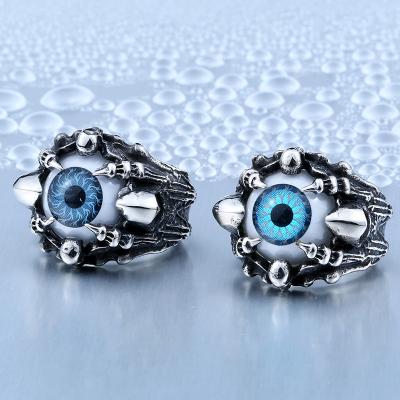 China Punk Customized Jewelry Personality Evil Skull Eye Punk Ring Creatived Men Stainless Steel Ring for sale