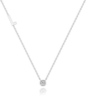 China Casual/Sporty Initial Letter Side Pendant Necklace with Crystal Cubic Zirconia, 14+2