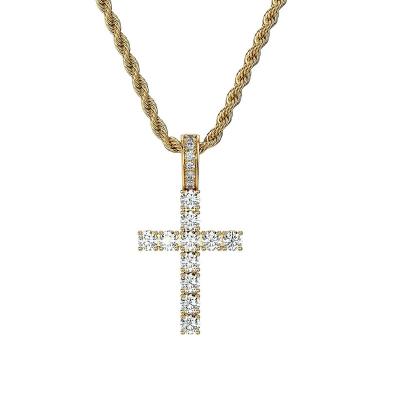 China Hiphop 14K Gold Plated Zircon Diamond Jesus Jewelry Gift For Women Men Hip Hop Iced Out Bling Cross Pendant Necklace for sale