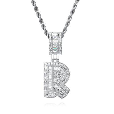 China Hiphop A-Z Initial Letter Pendant Necklace for Men Women White Gold Plated Diamond Cubic Zirconia Initial Rope Letter-Chain Necklace for sale