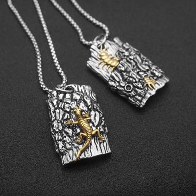 China Punk Custom Backed Vintage Punk Gecko Pendant Personalized Stainless Steel Lizard Cast Pendant Necklace For Men for sale