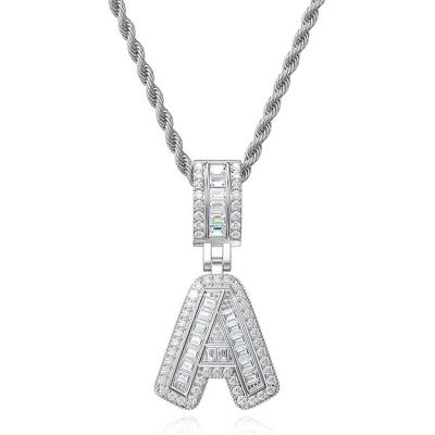 China Hiphop Hip Hop Iced Out Initial Letter Pendant Necklace For Men And Women White Gold Plated Diamond Cubic Zirconia Initial Rope Chain for sale