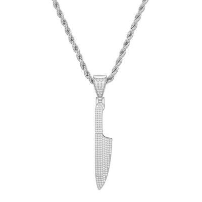 China Premium Hip Hop Hiphop Iced Out Bling Knife Pendant Necklace For Women Mens Micro White Gold Plating Paved Zircon 3A Diamond D for sale