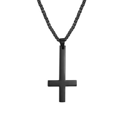 China Satanic Inverted Cross Upside Down Cross Gothic Occult Devil Jewelry Pendant Necklace High Quality Stainless Steel Cross Pendant Necklace for sale